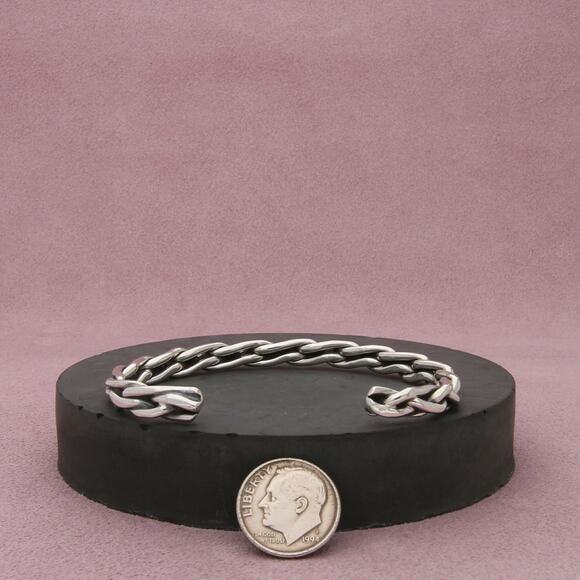 mexico sterling silver vintage braided cuff bracelet size 6.5in - Picture 2 of 3